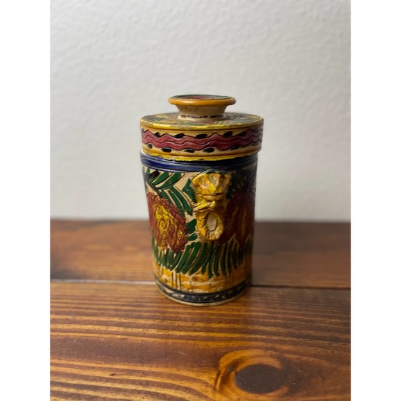 Vintage Hand Painted Container with Lid Vintage Storage with Lid - Picture 8 of 8